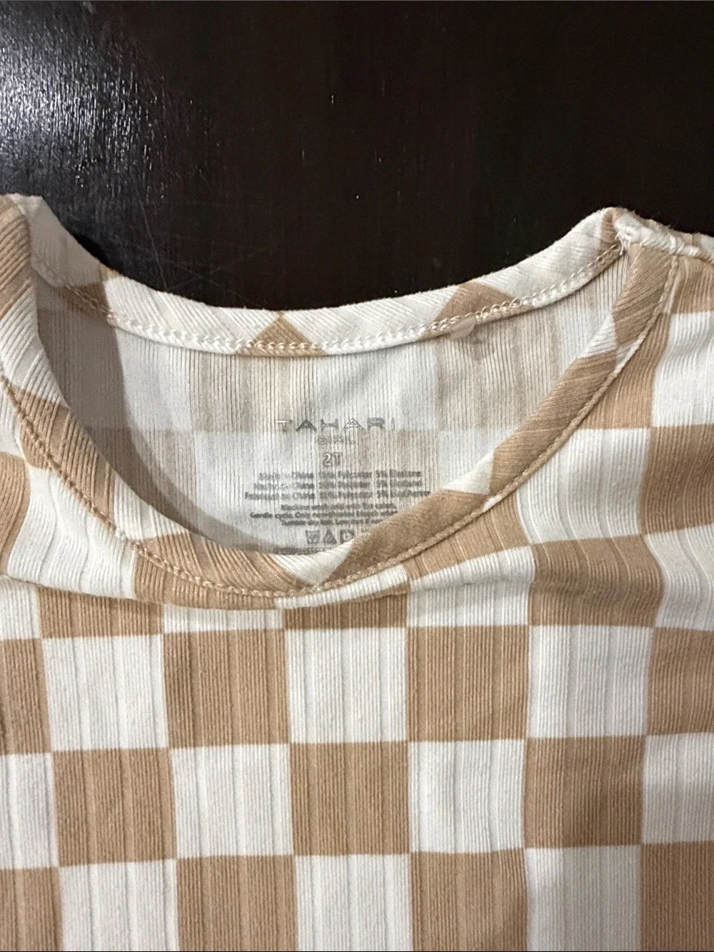 Tahari Beige Checkerboard‎ Ribbed Pajama Set Toddler Girl 2T
